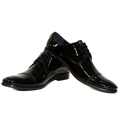 Pre-owned Peppeshoes Modello Gurerro - Handmade Italian Black Oxfords Dress Shoes - Cowhide Patent Le