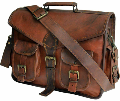 Pre-owned Handmade Mens Genuine Vintage Leather Messenger Man Business Laptop Briefcase Satchel Bag