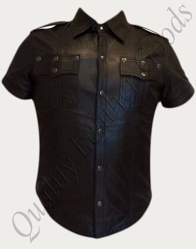 Pre-owned Qlg Men Leather Military Police Uniform Style Shirt Different Contrasts Bluf Club