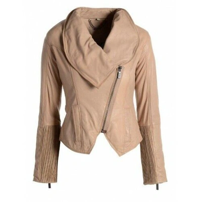 Pre-owned Of The Realm Branded Dusty Pink Cowl Neck Ladies Leather Jacket Sizes 6,8,10,16 Uk Xmas Sale