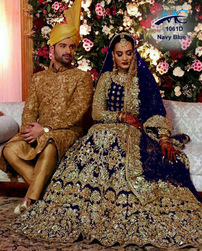 Pre-owned Handmade Pearl Work Bridal Wear Lehenga Choli Indian Ethnic Blue Wedding Lengha Velvet