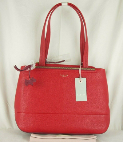 Pre-owned Radley Pilsdon Large Soft Red And Burgundy Leather Shoulder Bag Rrp 209