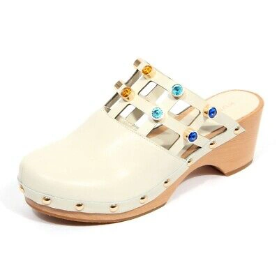 Pre-owned Kurt Geiger H3366 Zoccolo Donna  Oona Crystal Woman Clogs Off White