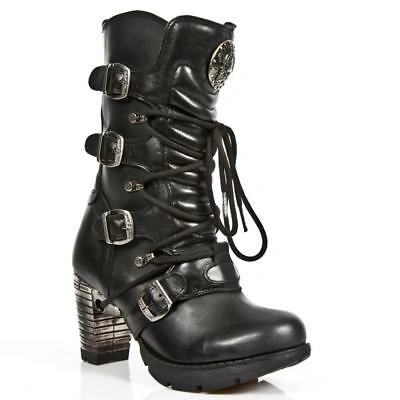 Pre-owned New Rock Boot Of Heel Leather Rock Black Leather Heel Boot M.tr003-s1