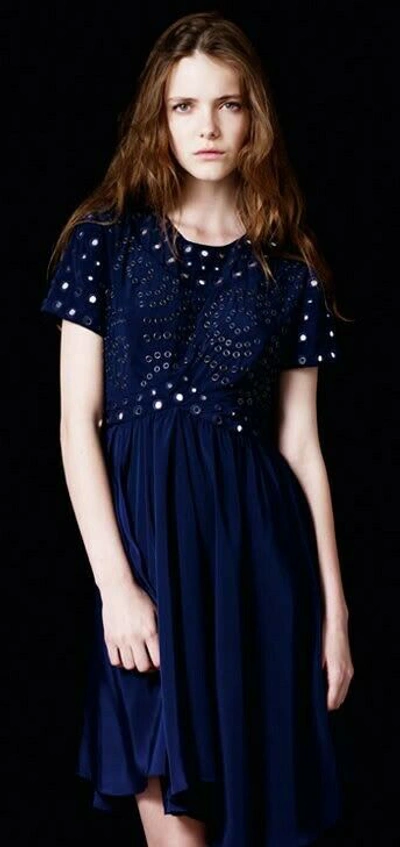 Pre-owned Christopher Kane Topshop Rare Blue Eyelet Mirror Party Dress Uk 6 Eu 34 Xs