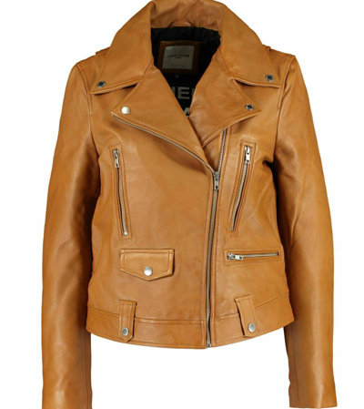 Pre-owned Each X Other Camel Leather Biker Jacket Rrp £900 85% Off L Uk14