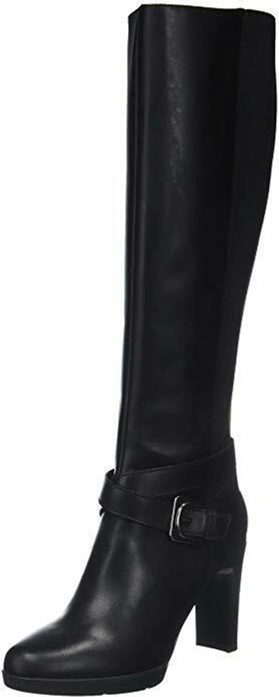 Pre-owned Geox £190  D Annya High F Black Knee High Heel Boots Real Leather Size 3