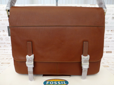 Pre-owned Fossil Slim Messenger Bag Mens Cognac Depender Dk Brown Leather Bags R£249
