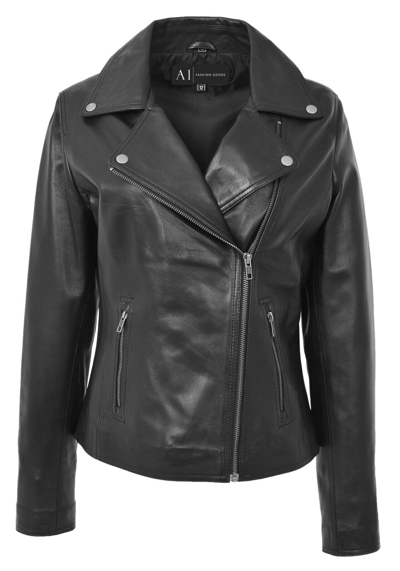 Pre-owned Style Womens Genuine Black Leather Biker Jacket Latest Designer  Zip Fasten Coat