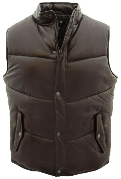 Pre-owned House Of Leather Mens Leather Puffer Body Warmer Waistcoat Gilet Sleeveless Casual Jacket Brown