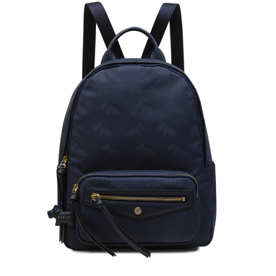 Pre-owned Radley Backpack Dark Blue Navy Zip Around Synthetic Medium Jacquard Pattern Bag