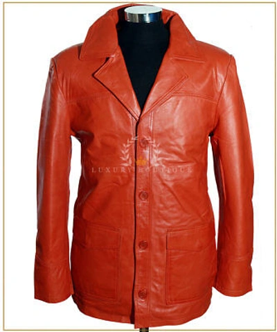 Pre-owned L.b Fight Club Orange Men's Smart Designer Lambskin Leather Movie Film Blazer Jacket