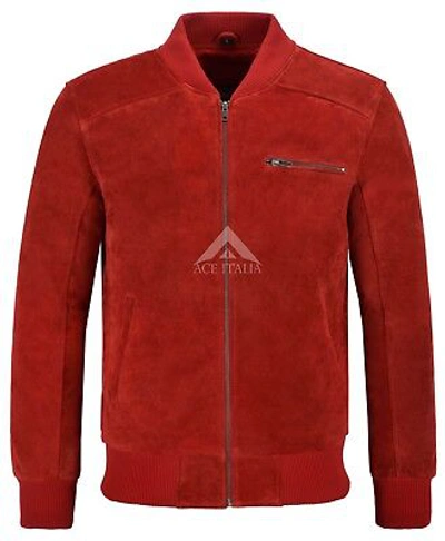 Pre-owned Smart Range Men's 70's Bomber Leather Jacket Red Suede Street Inspired Retro Classic 275-z