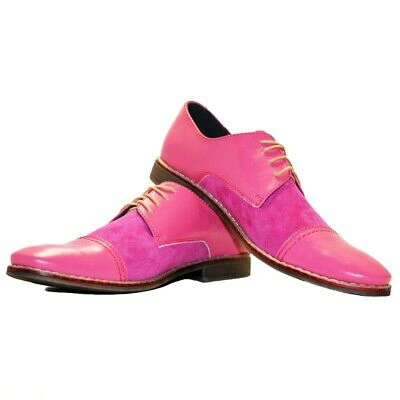 Pre-owned Peppeshoes Modello Arosso - Handmade Italian Pink Oxfords Dress Shoes - Cowhide Suede - Lac