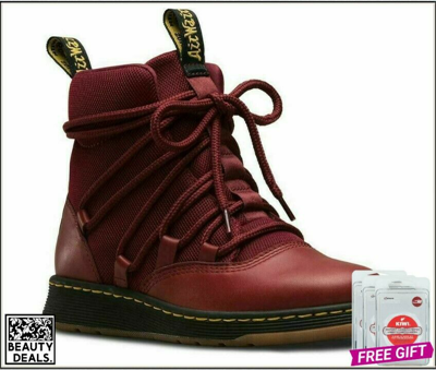 Pre-owned Dr. Martens' Dr Martens - Cherry Red - Beasley - Uk 7 - Free Kiwi Shoe Wipes
