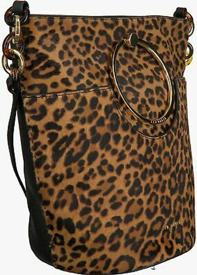 Pre-owned Ted Baker Women's Aliena Leopard Print Leather Black Bucket Crossbody Bag