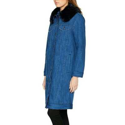 Pre-owned Levi's Rrp $698  Made & Crafted Blue Trucker Trench Faux Fur Coat Size S M L