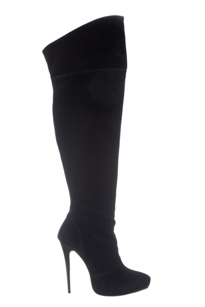 Pre-owned Made In Italy Mori Platform Heels Overknee Boots Stiefel Boot Botas Pearl Velvet Black Black