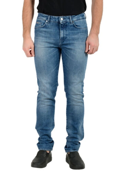 Pre-owned Hugo Boss Men's "delaware3-1" Slim Fit Blue Wash Stretch Jeans