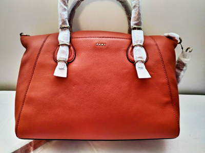 Pre-owned Dkny Large Soft Pebbled Leather Satchel In Coral Pink.