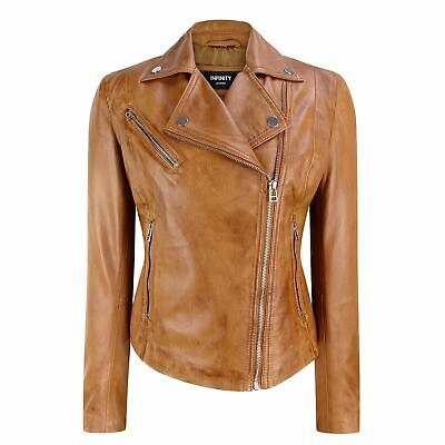 Pre-owned Infinity Leather Infinity Ladies Retro Brando Tan Biker Retro Casual Soft Nappa Leather Jacket