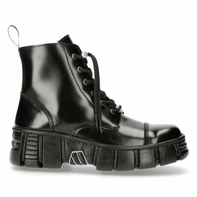 Pre-owned New Rock Rock M-wall005n-c6 Black Leather Wall Gothic Rock Biker Ankle Boots Patent