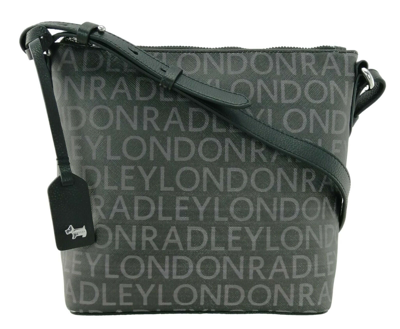 Pre-owned Radley Crossbody Bag Black Medium Signature Logo Synthetic Pu Top Zip Rrp £149