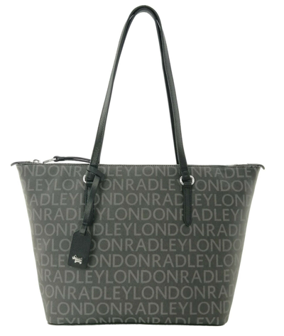 Pre-owned Radley Tote Bag Black Medium Top Zip Handbag Signature Logo Rrp £209