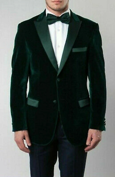 Pre-owned Handmade Men Green Smoking Jacket Velvet Designer Grooms Wedding Party Wear Blazers Uk
