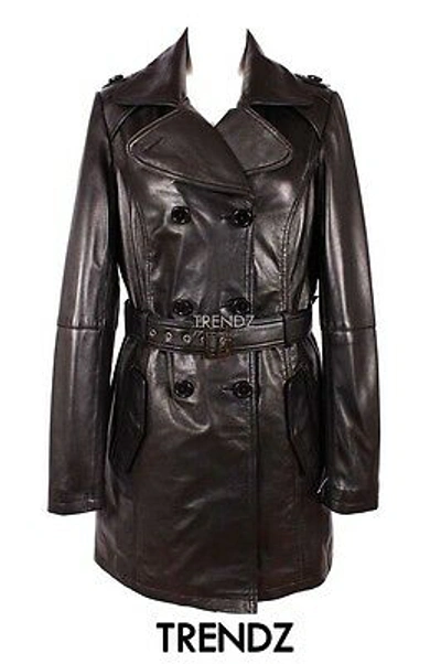 Pre-owned Smart Range Leather Christina Ladies Leather Trench Coat Black Women Long Jacket Overcoat Outwear