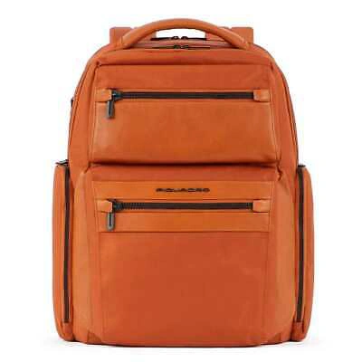 Pre-owned Piquadro Genuine  Backpack Woody Unisex Leather, Fabric Orange - Ca5756s117-ar