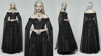 Pre-owned Victoria Elegant Punk Rave Women Gothic  Dress Women Black Cosplay Long Dress