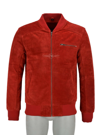 Pre-owned Smart Range 70's Mens Bomber Jacket Red Real Suede Leather Varsity Aviator Baseball Jacket