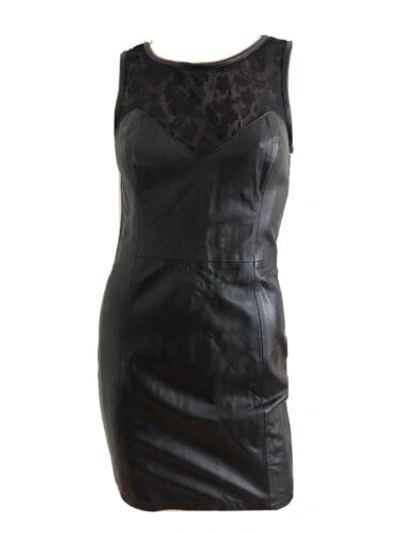 Pre-owned Topshop Rare Black Leather Lace Body Con Pencil Mini Dress Uk 8 Eu 36 Xs