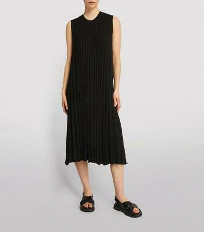 Pre-owned Joseph Ribbed Knit Midi Dress Textured Rib Black Size S With Tag Rrp £495