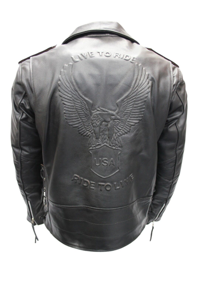 Pre-owned Sr Real Leather Fashion Men's Eagle Real Black Hide Leather Classic Biker Stylish Jacket