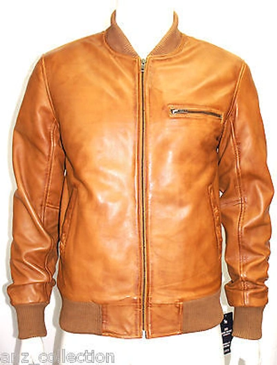 Pre-owned Anz Kirk Men's Gents Tan Bomber Designer Fashion Real Soft Lambskin Leather Jacket