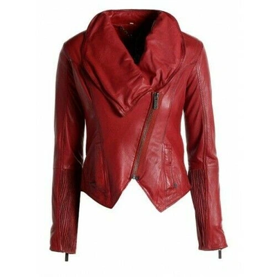 Pre-owned Of The Realm Branded Brick Red Cowl Neck Ladies Leather Jacket Sizes 6,8,10,14 Uk Xmas Sale