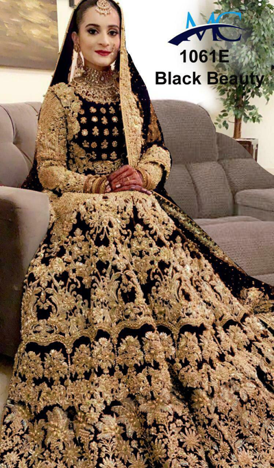Pre-owned Handmade Black Wedding Wear Mirror Pearl Work Lehenga Choli Indian Ethnic Velvet Lengha