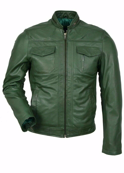 Pre-owned Claw Intl David Men's Green Fashion Style Biker Motorcycle Real Italy Napa Leather Jacket