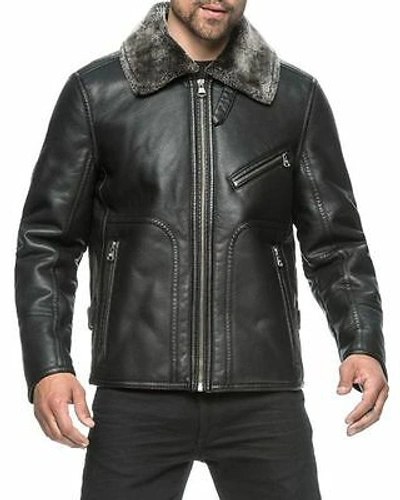 Pre-owned Superior Leather Garments Mens Biker Bomber Black Faux Fur Shearing Real Cow Hide Leather Jacket