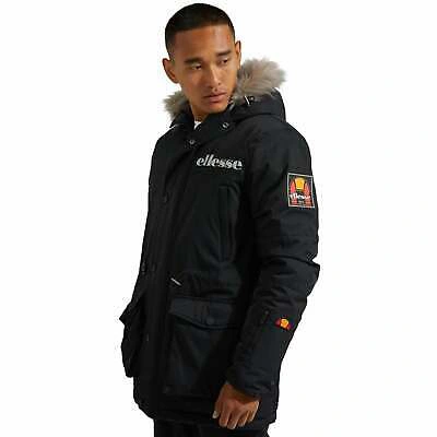 Pre-owned Ellesse Mazzo Winter Heritage Parka Faux Hood Jacket - Black