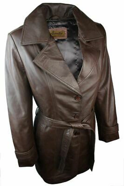 Pre-owned Infinity Ladies Women Real Leather Mid Length Blazer Style Retro Jacket