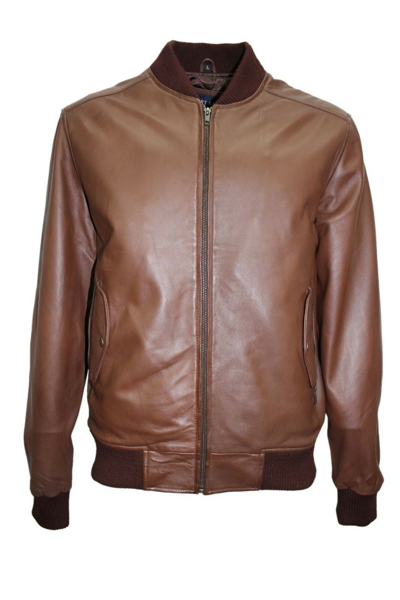 Pre-owned Sr Real Leather Men's Retro 80's Leather Bomber Brown Classic Soft Italian Nappa Leather Jacket