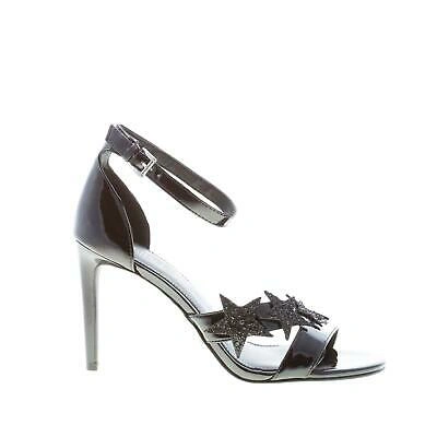 Pre-owned Michael Kors Women Shoes Lexie Black Patent Leather Sandal With Glitter Stars