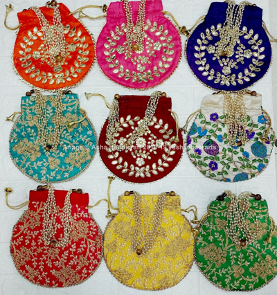 Pre-owned Handmade Indian  Traditional Designer Potli Handbag Women's Drawstring Bag 25 Pc