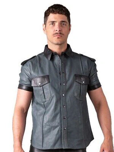 Pre-owned Honour Slim Fit Leather Shirt In Grey & Black