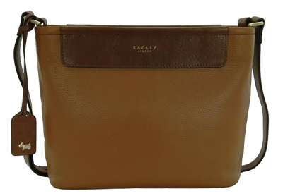 Pre-owned Radley Crossbody Bag Mid Tan Brown Medium Top Zip Leather Brompton Mews Rrp £179