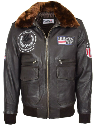 Pre-owned House Of Leather Mens Real Leather Bomber Jacket Classic Airforce Style Arthur Brown