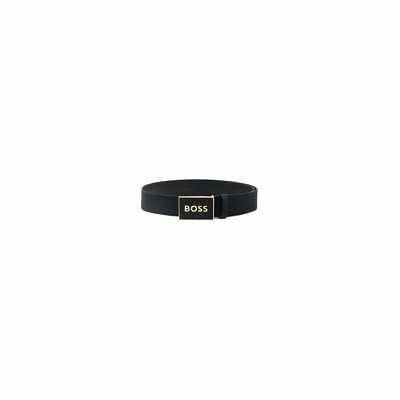 Pre-owned Hugo Boss Boss Icon Leather Black/gold Belt